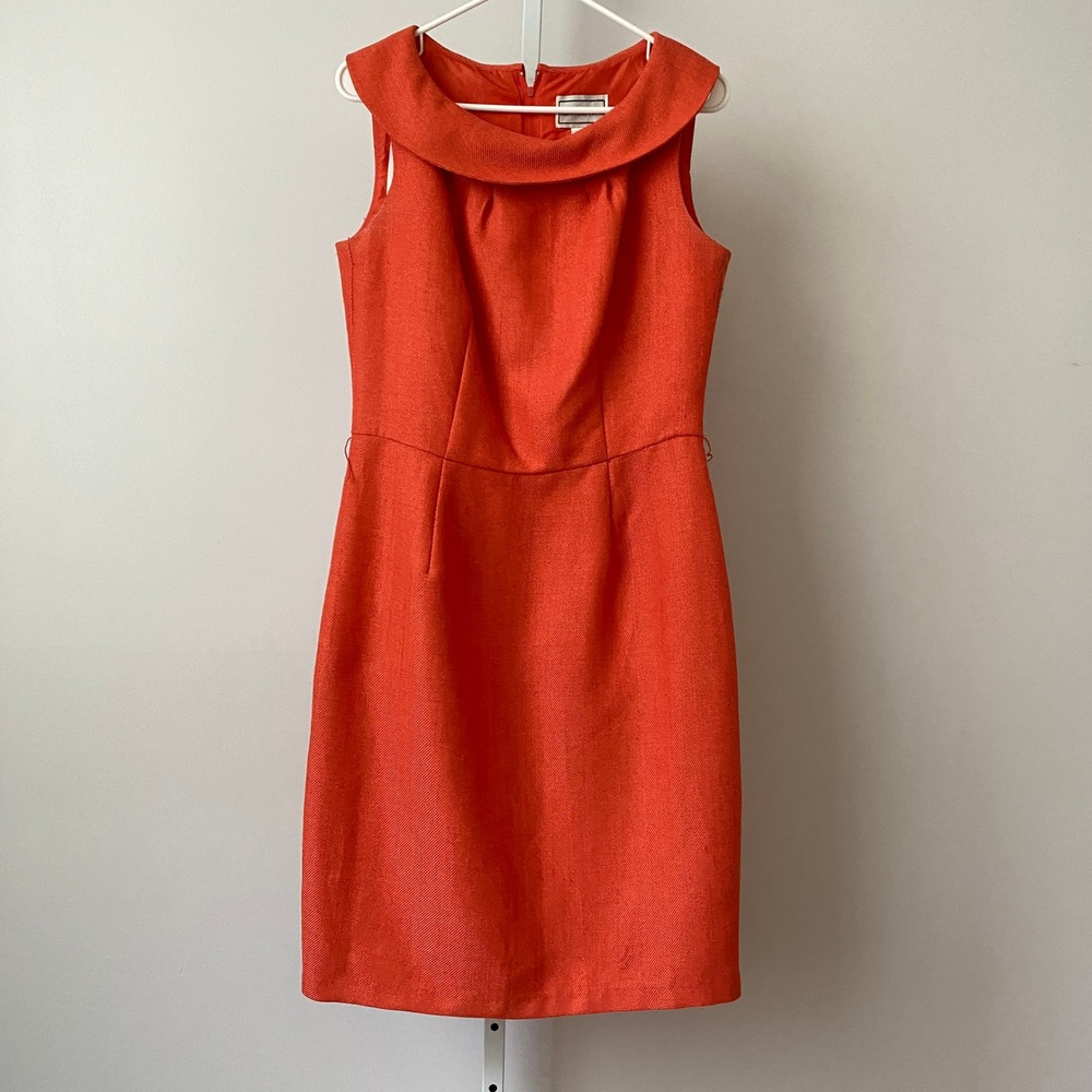 VTG Karin Stevens 60s Office‎ Siren Retro Sheath Dress 10 Orange Mod Career Work